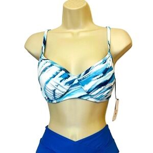 Shade & Shore Swim Top, Adjustable Straps,‎ Blue/White, Size 36C, NWT
